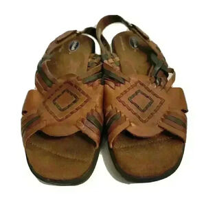 Dr Scholls Double Air Pillo Sandals 7.5M Basket Weave Native Western Leather